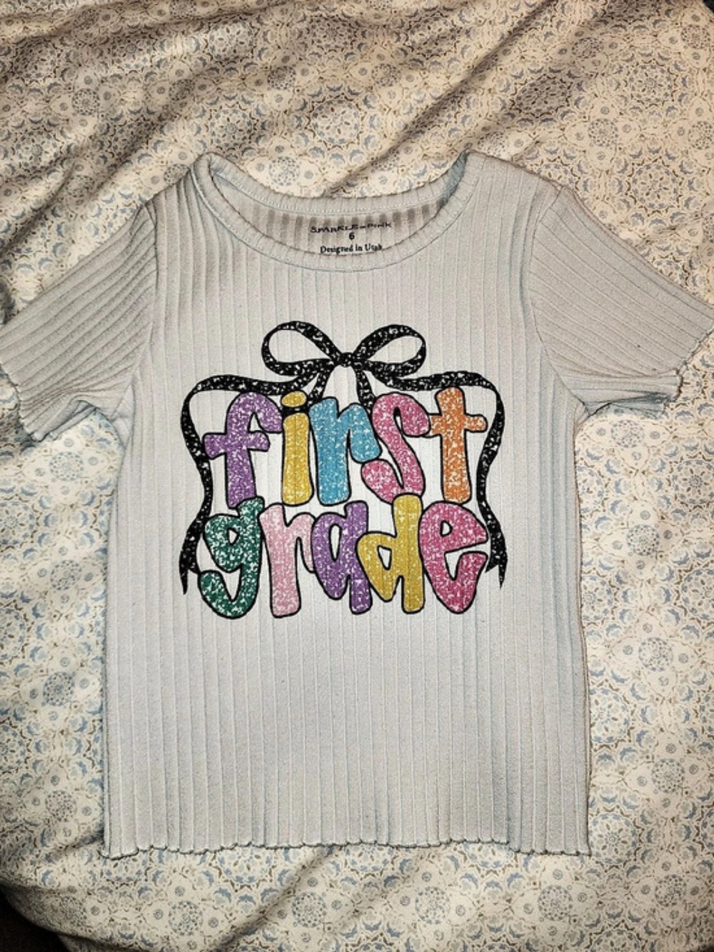 Sparkle In Pink First Grade Back to School Ribbed Tee Size 6